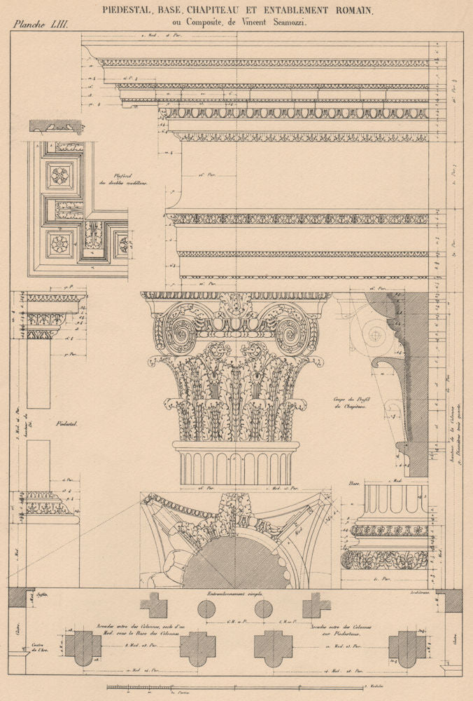 COMPOSITE ARCHITECTURE. Pedestal Base Capital and Entablature (Scamozzi)  1931